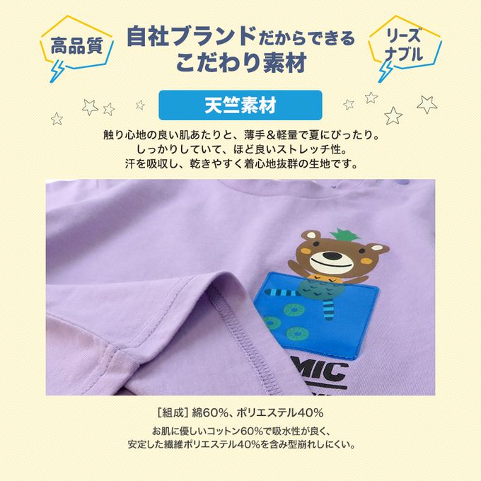 日本 ZOOLAND - 前口袋熊熊背後鳳梨印花短袖上衣-藍