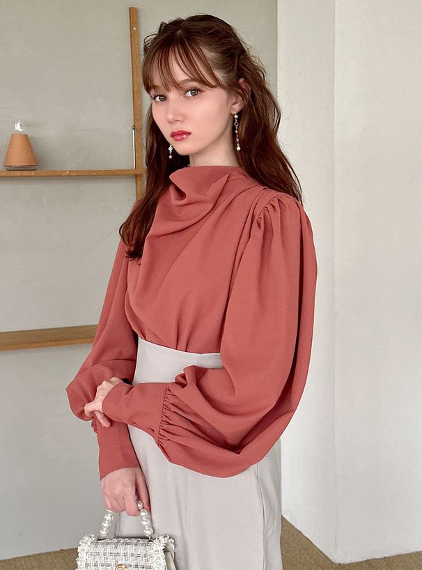 日本 GRL - 優雅女神皺褶感長袖上衣-米杏 (F)