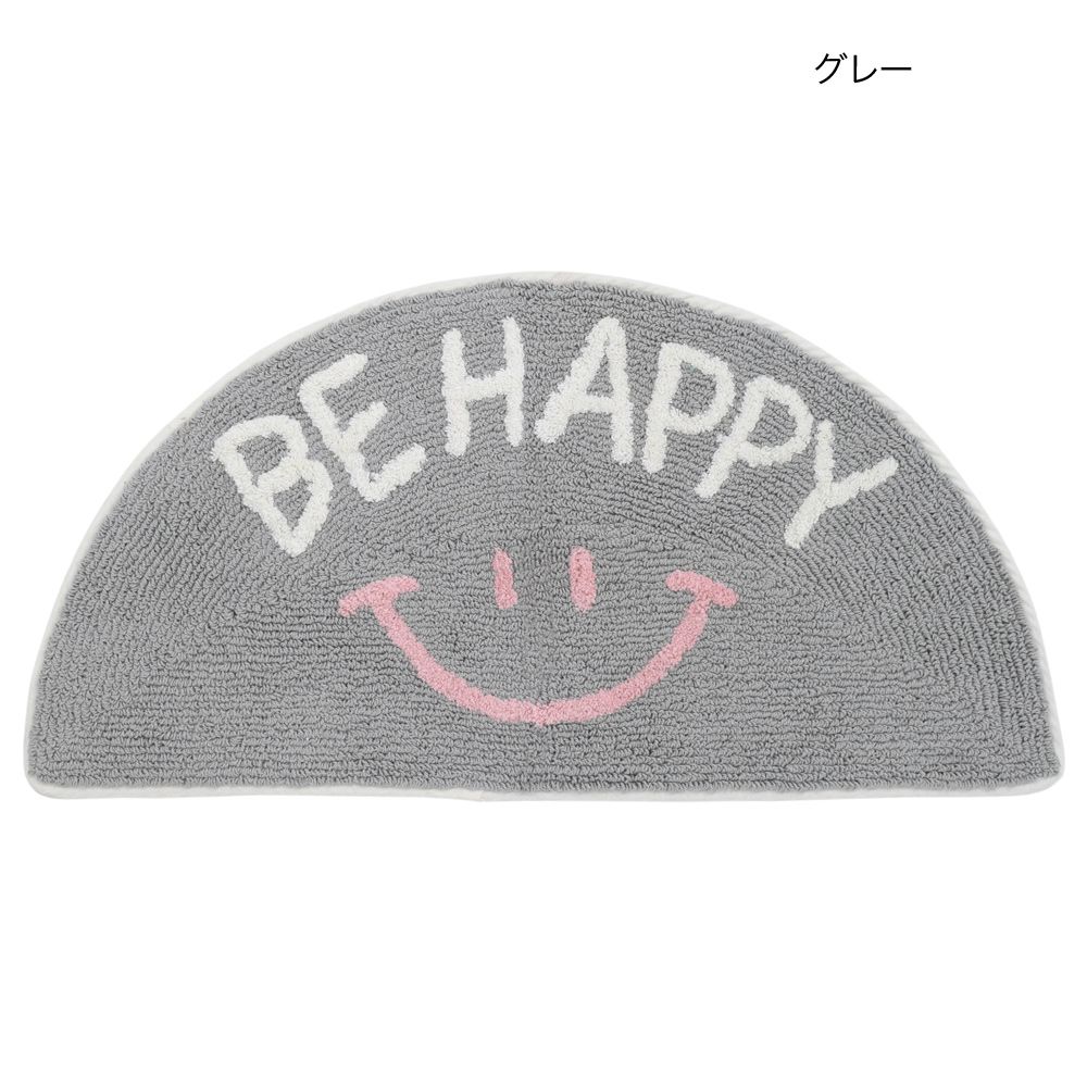 日本 TOMO - 短絨吸水印花腳踏墊/地墊-半月型微笑-粉灰 (約35×70cm)