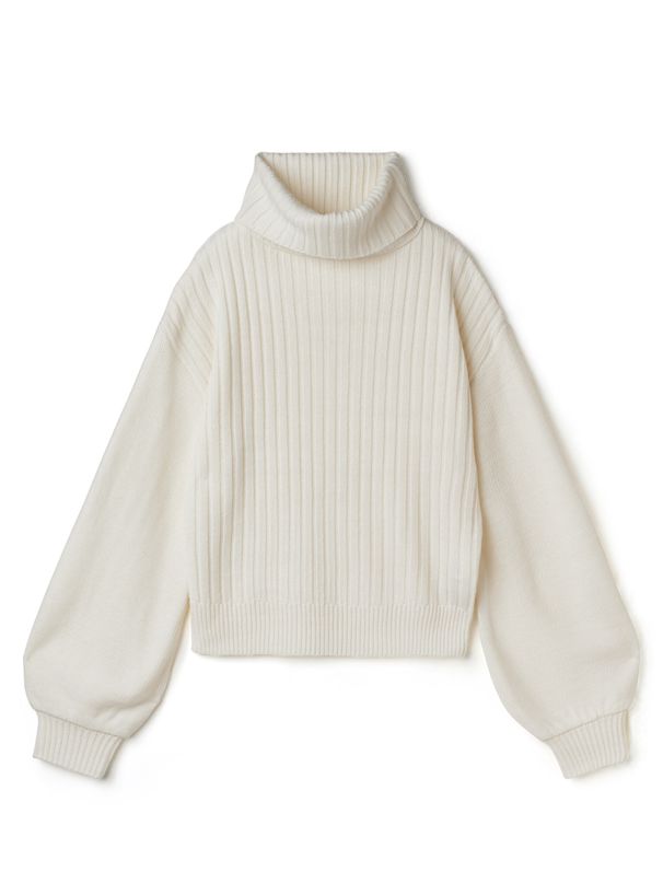 日本 GRL - 寬鬆高領羅紋針織上衣-杏褐