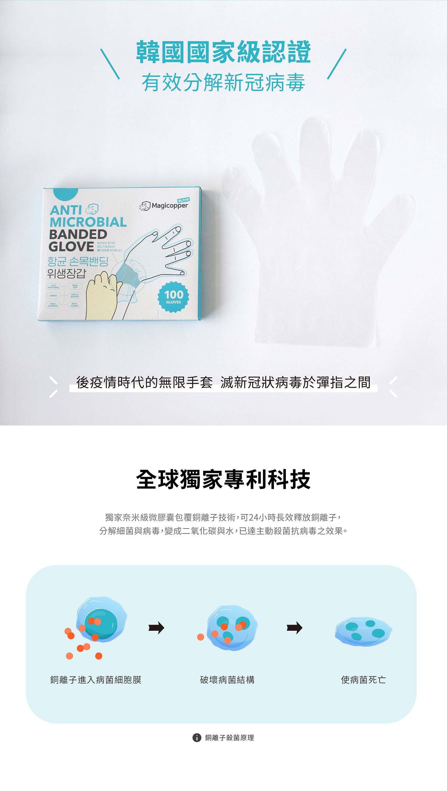 STYLISH 史戴利 - 無限手套 Antimicrobial Banded Glove 銅離子抗菌包覆型PE食品級手套- 韓國原裝進口 | 100 GLOVES-100入/盒