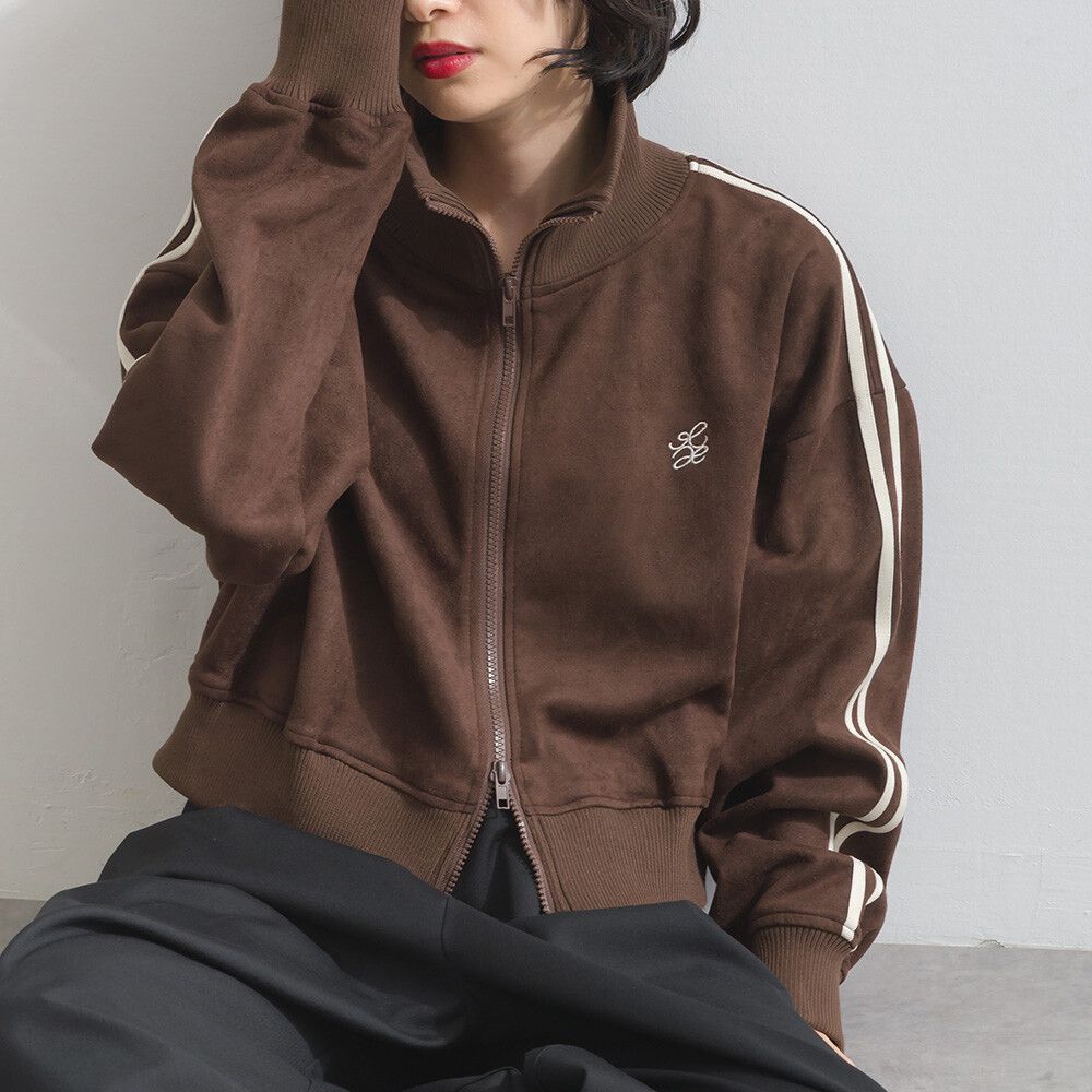 麂皮短絨休閒配色運動風夾克-深咖啡