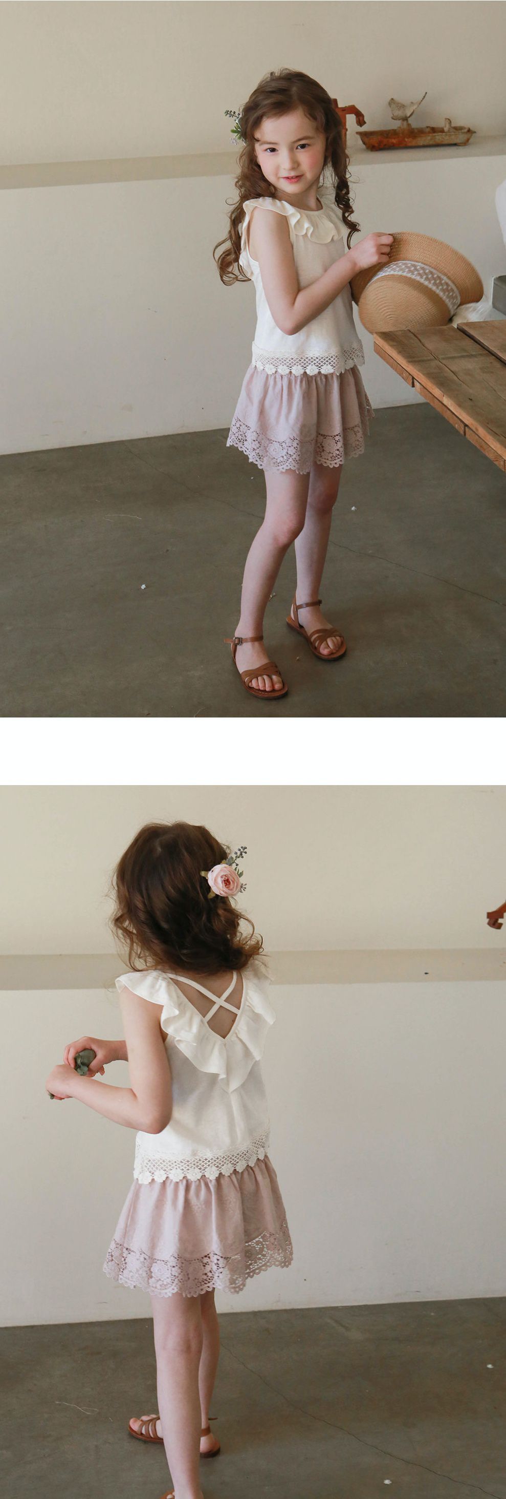 韓國 PuellaFLO - 荷葉圓領菱格鏤空露背上衣-象牙白