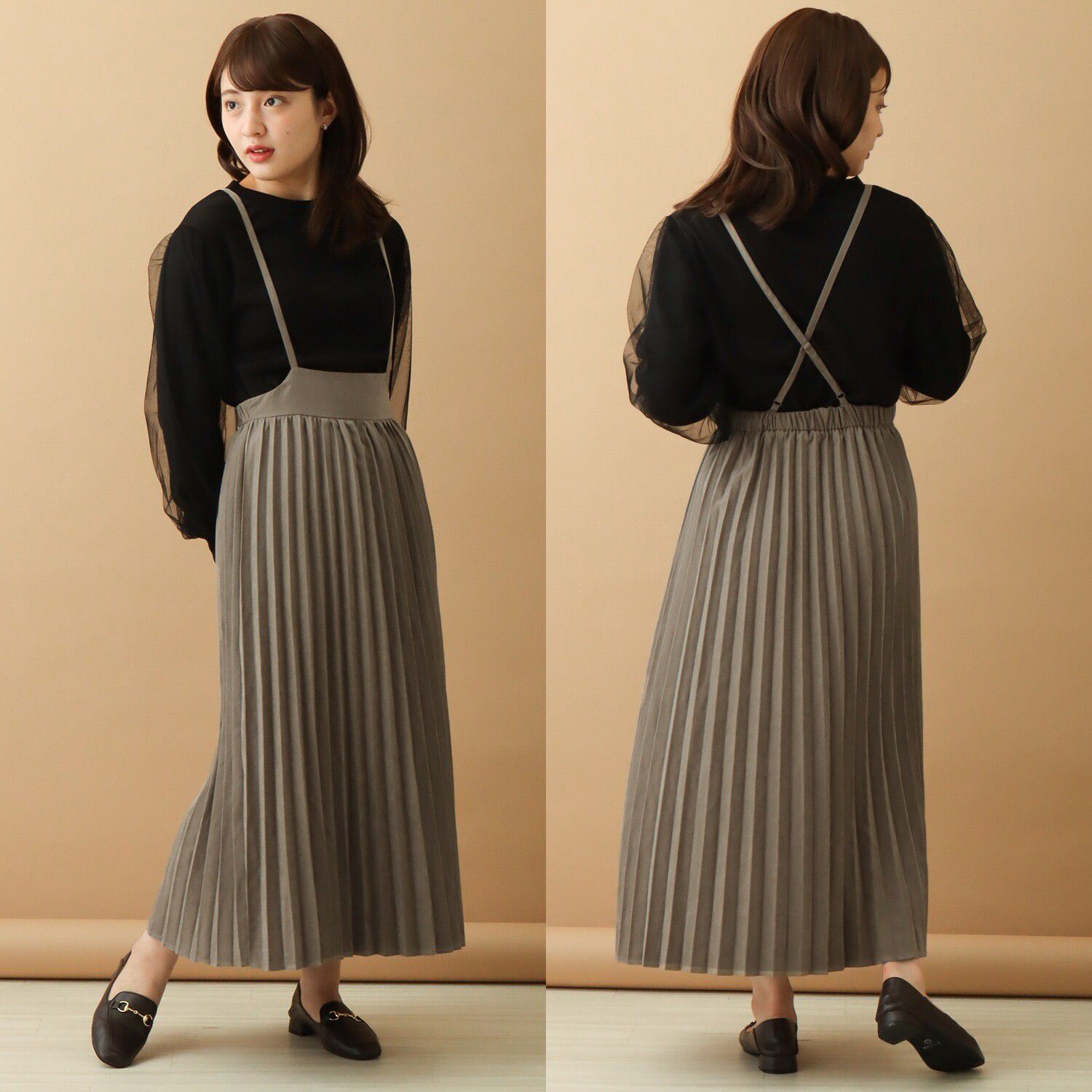 日本 libelle more - 細肩帶百褶吊帶裙-黑 (M)