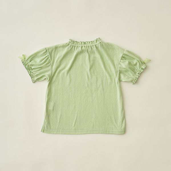 日本 Lycee mine - 可愛緹花泡泡短袖上衣-水藍