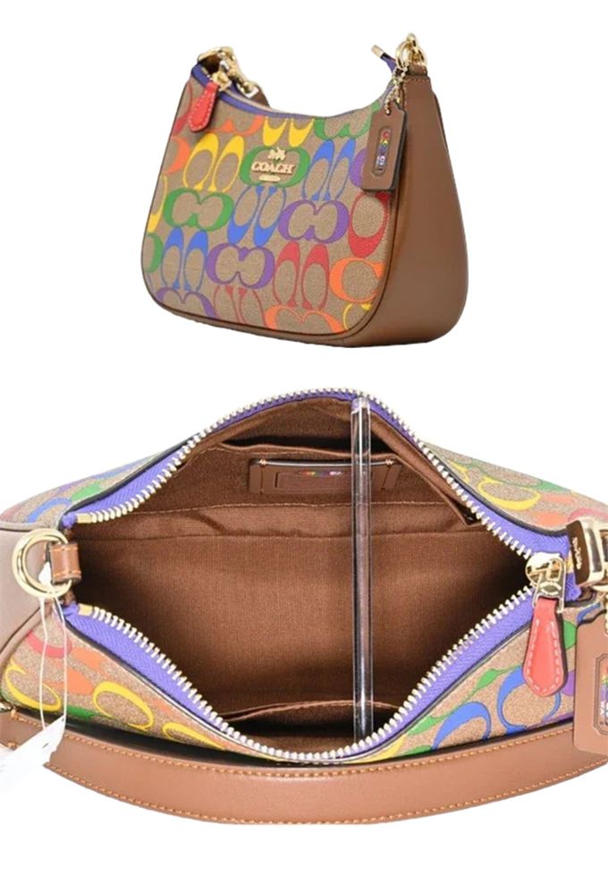 COACH - 滿版LOGO皮革半月包 (彩虹)