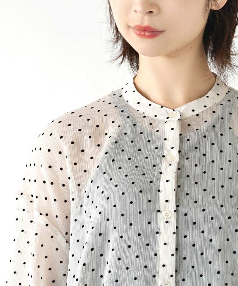 日本 zootie - 復古點點透視感長袖襯衫-米杏
