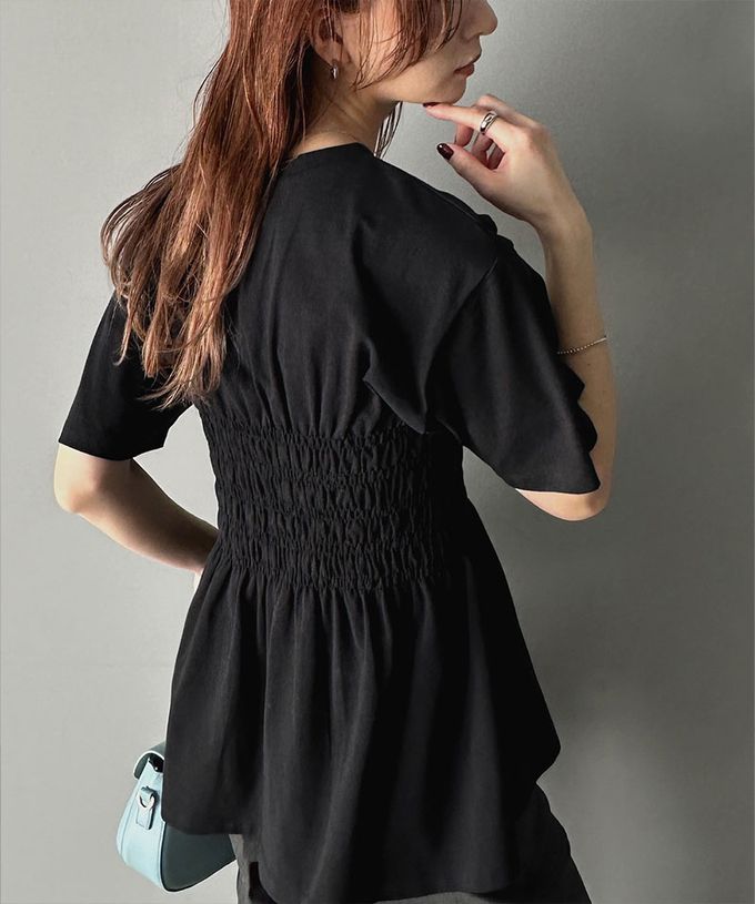 日本 Classical Elf - 魅力腰皺摺修身短袖上衣-淺灰