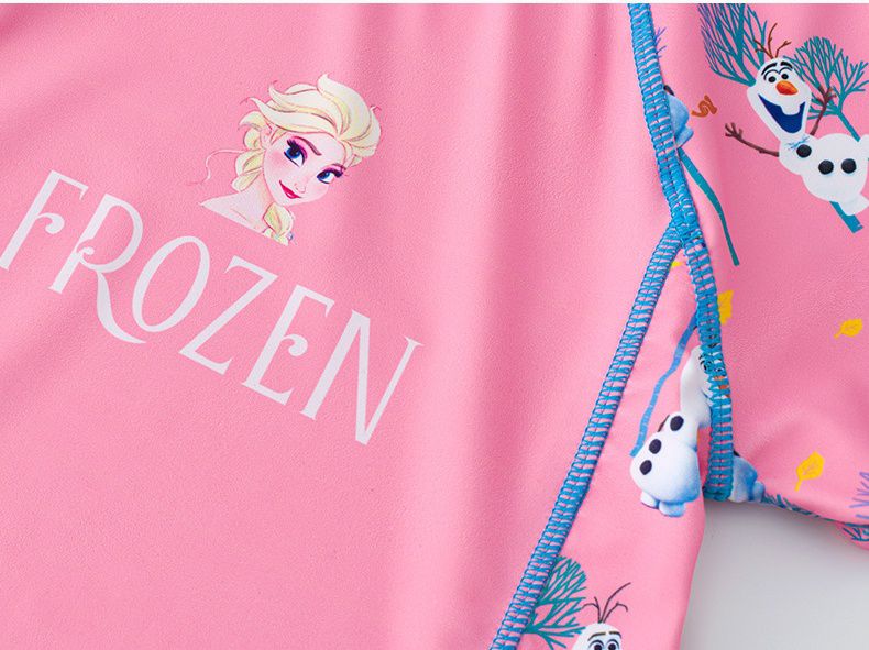 冰雪公主短袖連身泳裝-艾莎與雪寶-粉色