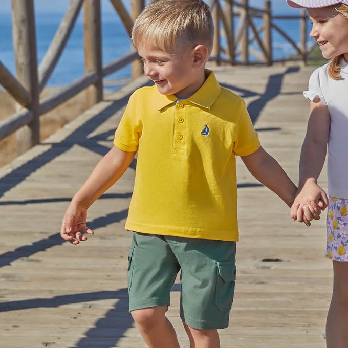 英國 JoJo Maman BeBe - 超優質嬰幼兒/兒童100%純棉綁繩工裝短褲2入組-橘綠