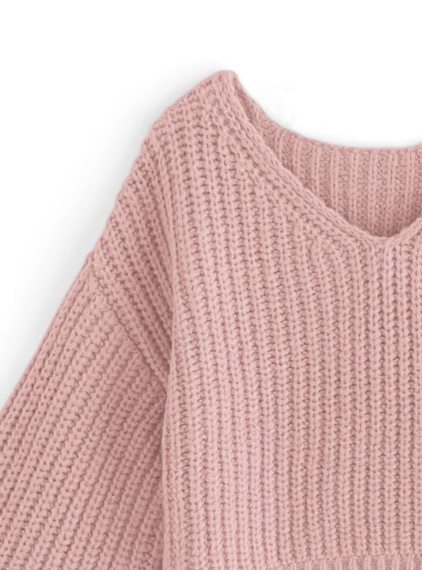 日本 GRL - 聯名款 V領鉤針編輯泡泡袖毛衣-卡其 (F)