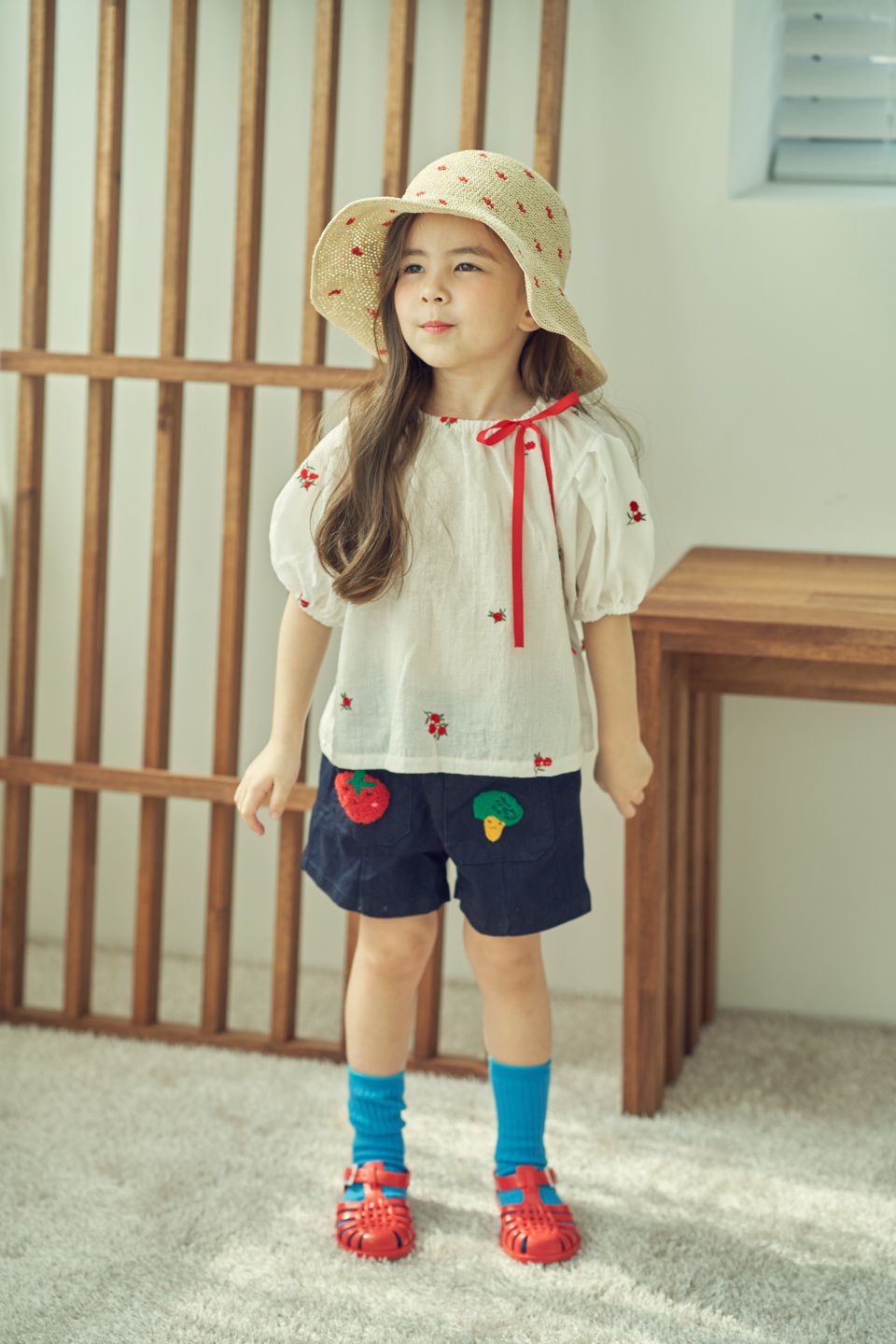 韓國 Mimico - 蔬果家族牛仔短褲-深藍