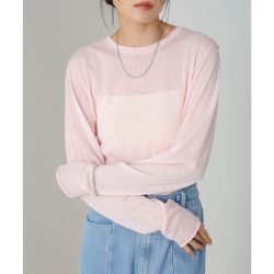 日本 Bab - 率性混色感微透膚長袖上衣-淺粉紅