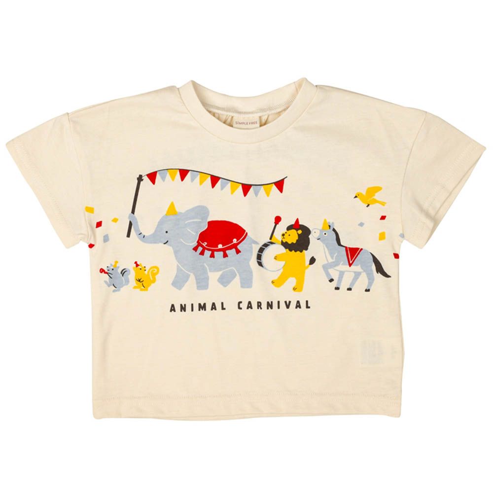 短袖T恤-動物-象牙白色