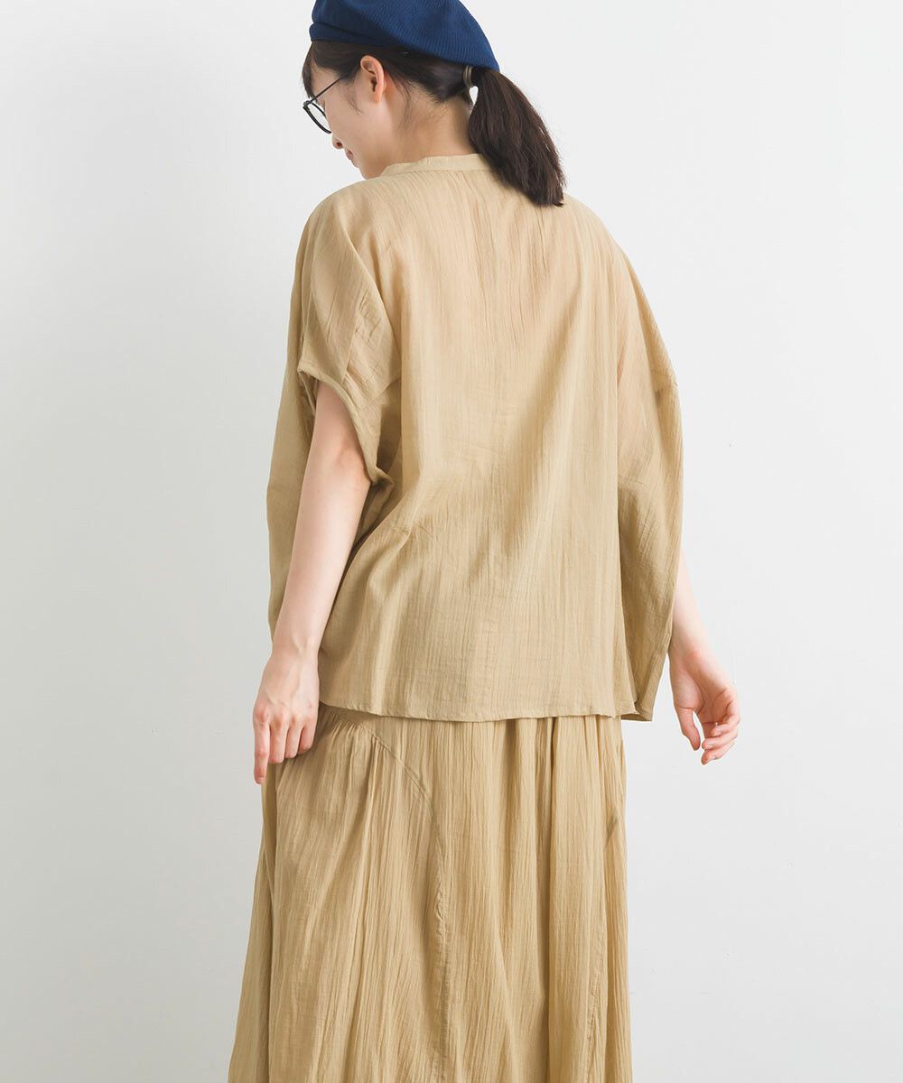 日本女裝代購 - 100%印度棉 空氣感落肩短袖上衣-淺卡其