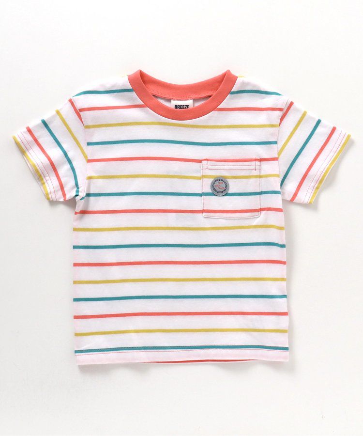 日本 BREEZE - 百搭舒適圓領短袖上衣-條紋-萊姆綠