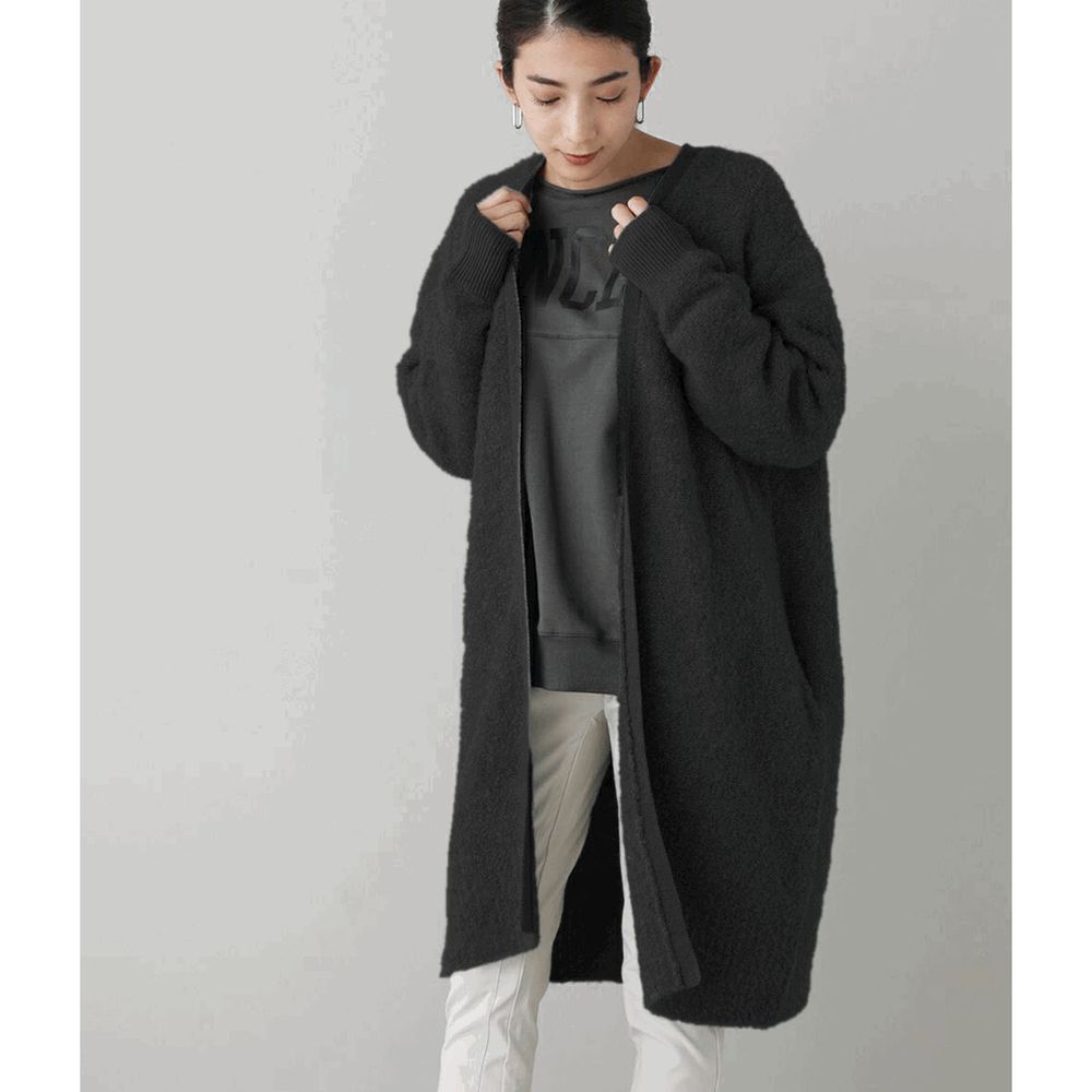 日本 Bou Jeloud - 羊毛混紡優雅保暖長版針織外套-黑