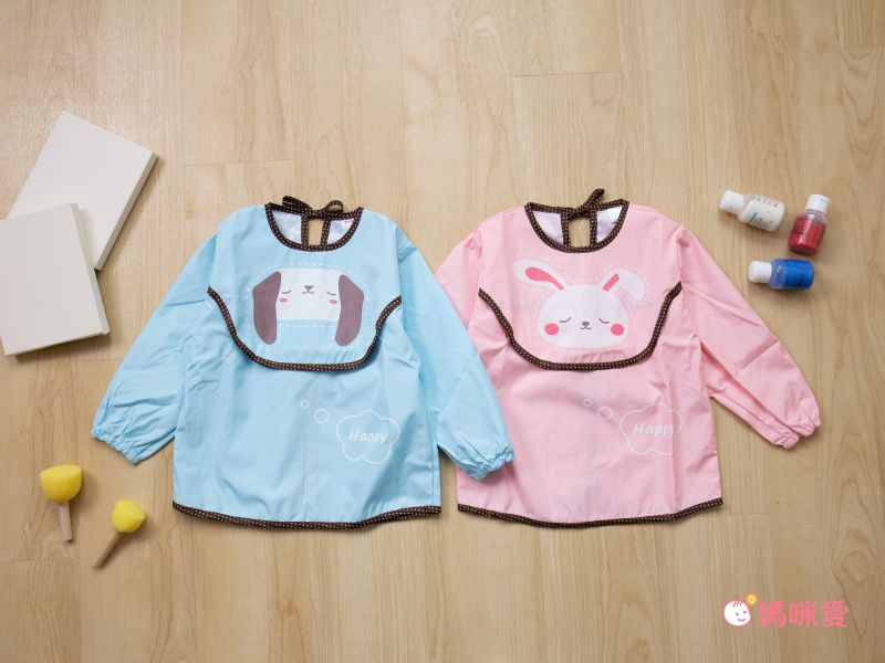 媽媽友 mamayo - kidzcrayon 幼童防潑水畫衣-粉兔兔(110碼/長袖)-粉 (110碼)