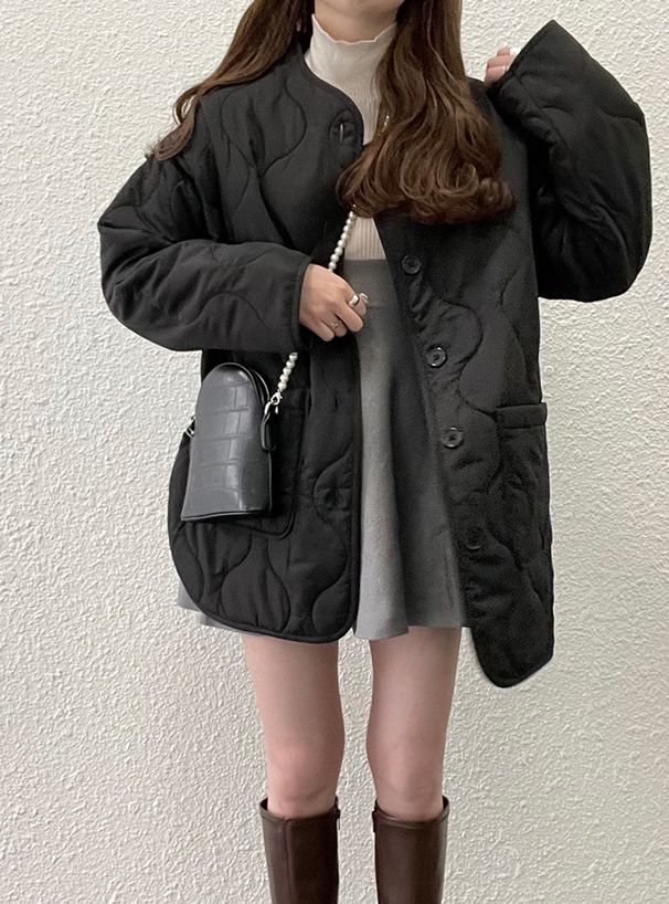 日本 GRL - 波浪衍縫鋪棉外套-米