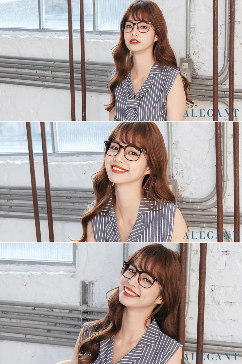 ALEGANT - 日系都會簡約設計金屬裝飾淺棕UV400輕量TR90方框濾藍光眼鏡