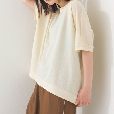 日本 OMNES - 接觸冷感 嫘縈休閒廓形短袖上衣-象牙