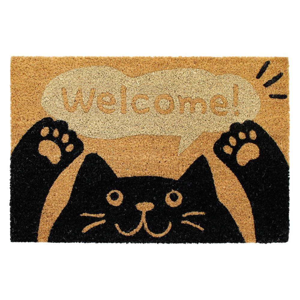 日本 TOMO - (室外款)長方形刮泥沙地墊-黑貓 (約60x40cm)