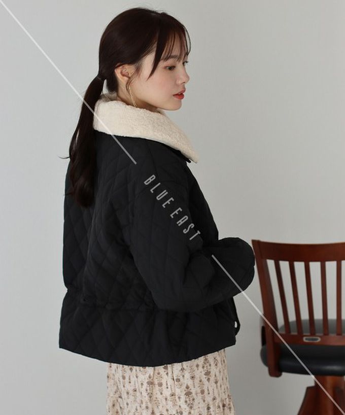 日本 BLUE EAST - 俐落翻領絎縫束腰短版外套-(毛絨領可拆)-象牙白