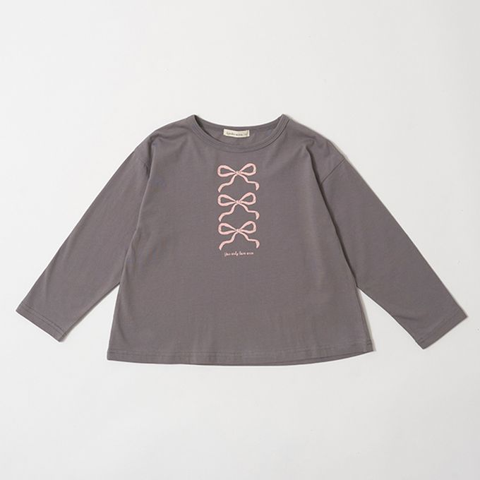 日本 Lycee mine - 純棉不易皺女孩印花長袖上衣-心型-咖啡