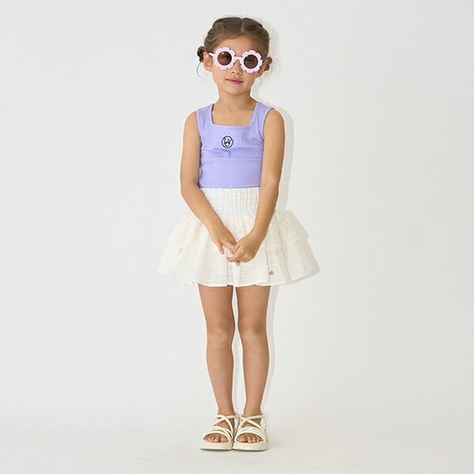 日本 Lycee mine - 品牌刺繡羅紋方領無袖上衣-白