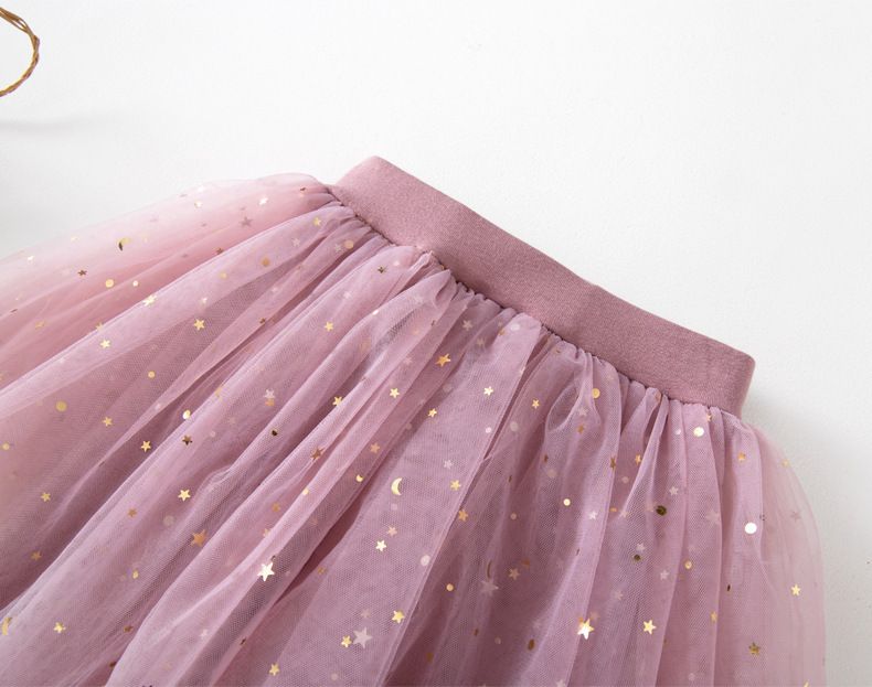 FANMOU - 加絨網紗亮片褲裙-星星月亮-灰色