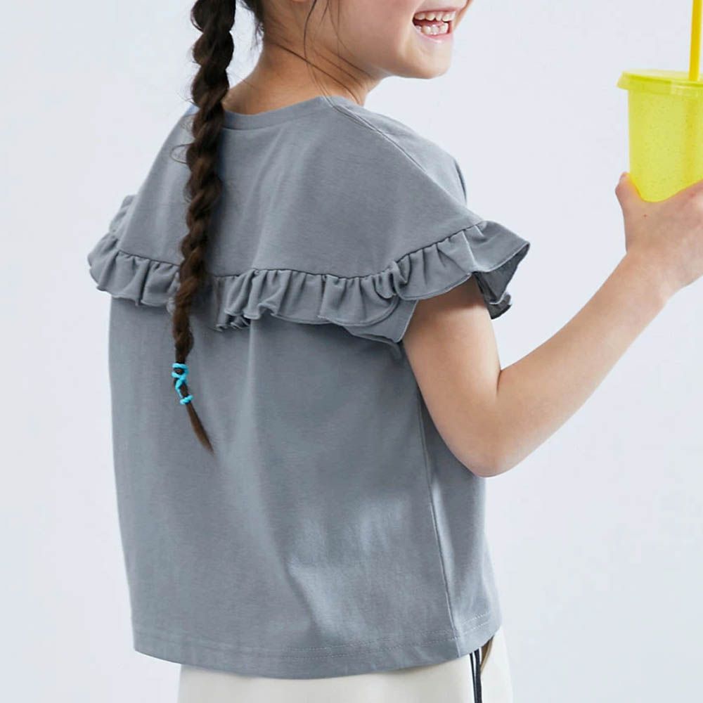 可愛女孩短袖上衣-整圈荷葉邊-灰藍