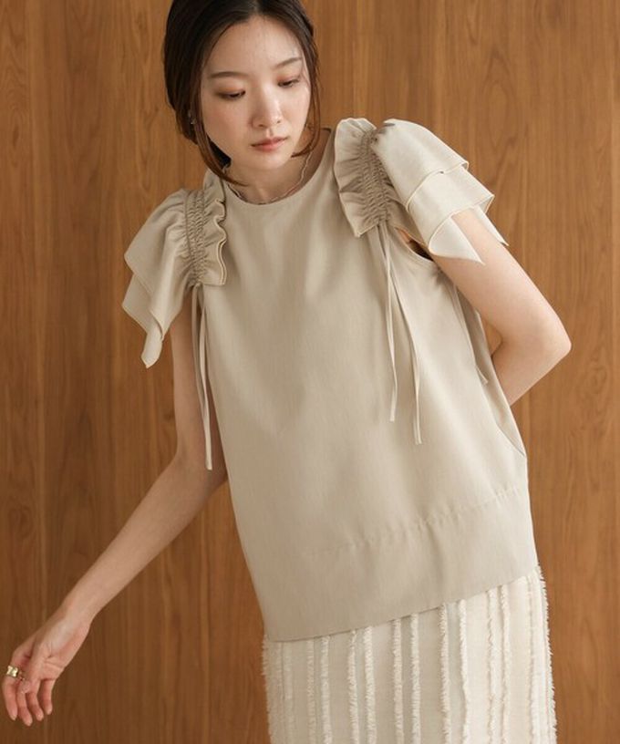 日本 Bab - 浪漫層次感荷葉短袖上衣-卡其杏 (M)