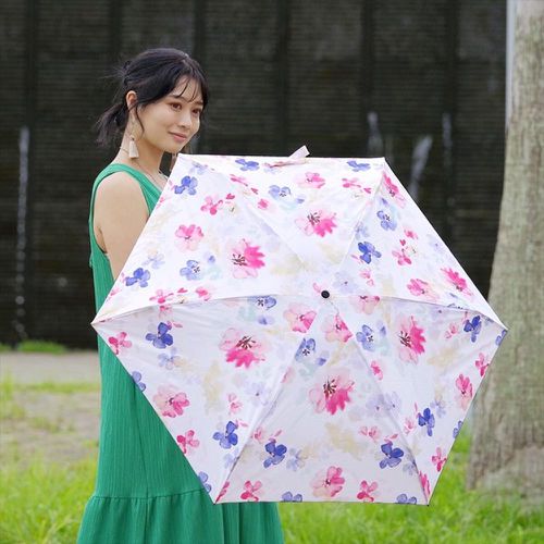 UPF50+ 晴雨兩用極輕巧折疊傘-暈染花朵-粉紅 (直徑90cm/143g)