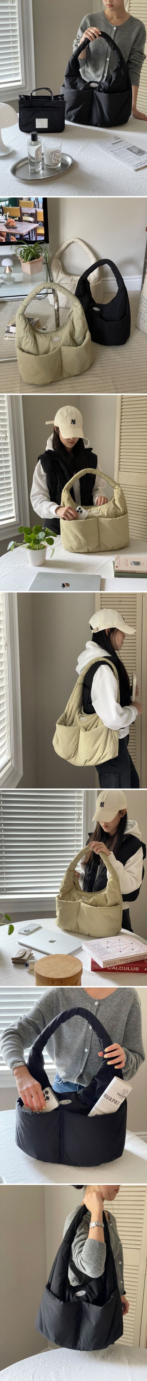 韓國 THEALLY - 生活防水尼龍麵包肩背包-象牙白