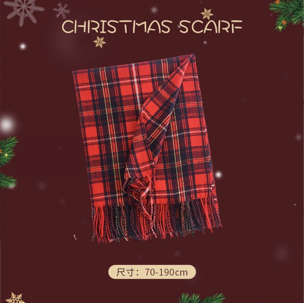 Love, Charlotte - 聖誕新年百搭紅色仿羊絨圍巾披肩-蘇格蘭紅黑格 (均碼 (70x190cm))
