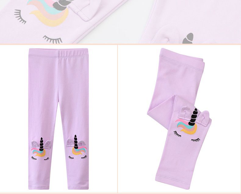 Jumping meters - 可愛立體腰鬆緊內搭褲-唯美獨角獸-紫色