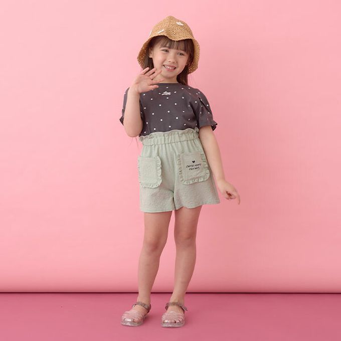 日本 Lycee mine - 純棉滿版印花打褶泡泡袖上衣-點點-炭灰