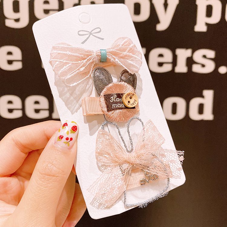 Q萌布藝兒童髮夾4入組-蘋果+蝴蝶結