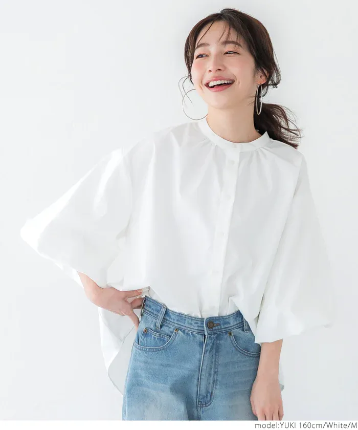 日本 COCA - 優雅夢幻泡泡袖襯衫-白