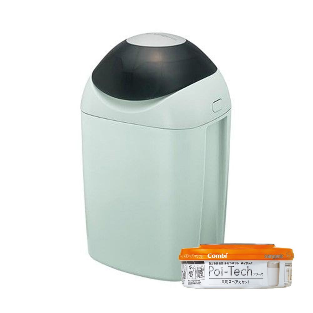 日本 Combi - Sangenic Poi-Tech 尿布處理器-清靜綠 (GR)-附專用衛生抗菌膠膜捲-柑橘香x1入組