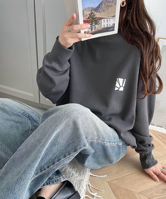 日本 Classical Elf - Java 背後美式logo裏起毛長袖上衣-炭灰