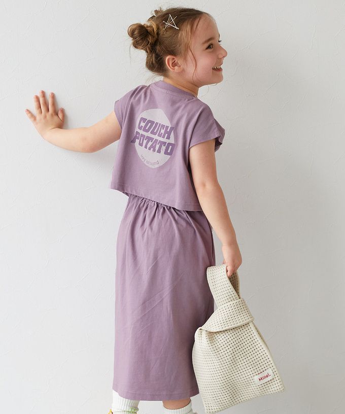 日本 devirock - 背後開口美式印花短袖洋裝-紫羅蘭