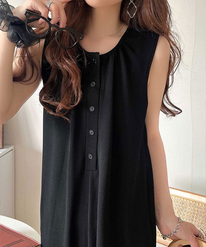 日本 Classical Elf - 亨利領簡約風紋理連身褲-黑