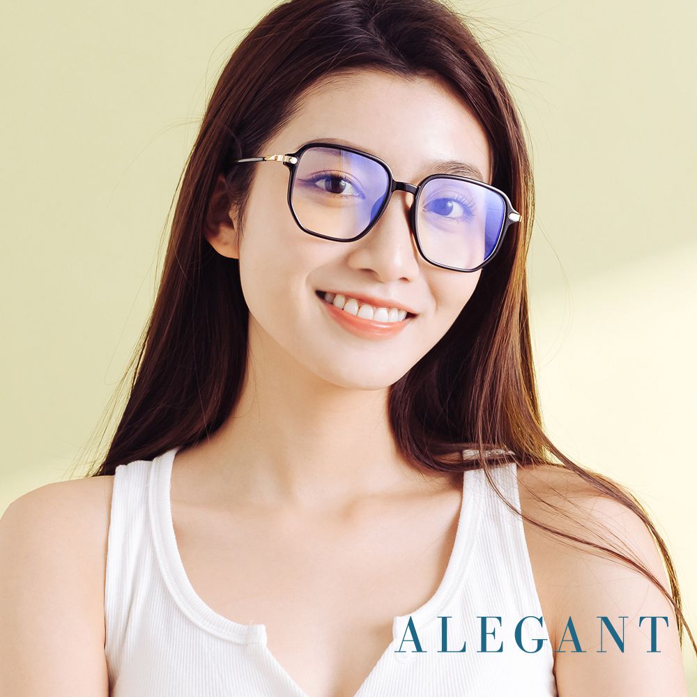 ALEGANT - 日系簡約透視感墨金黑TR90輕量光學方框UV400濾藍光眼鏡