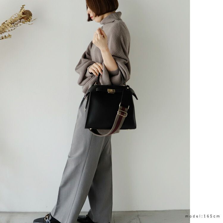 日本代購 - 時尚寬帶金釦2WAY肩背/手提包-復古藍 (M(約26x30cm))