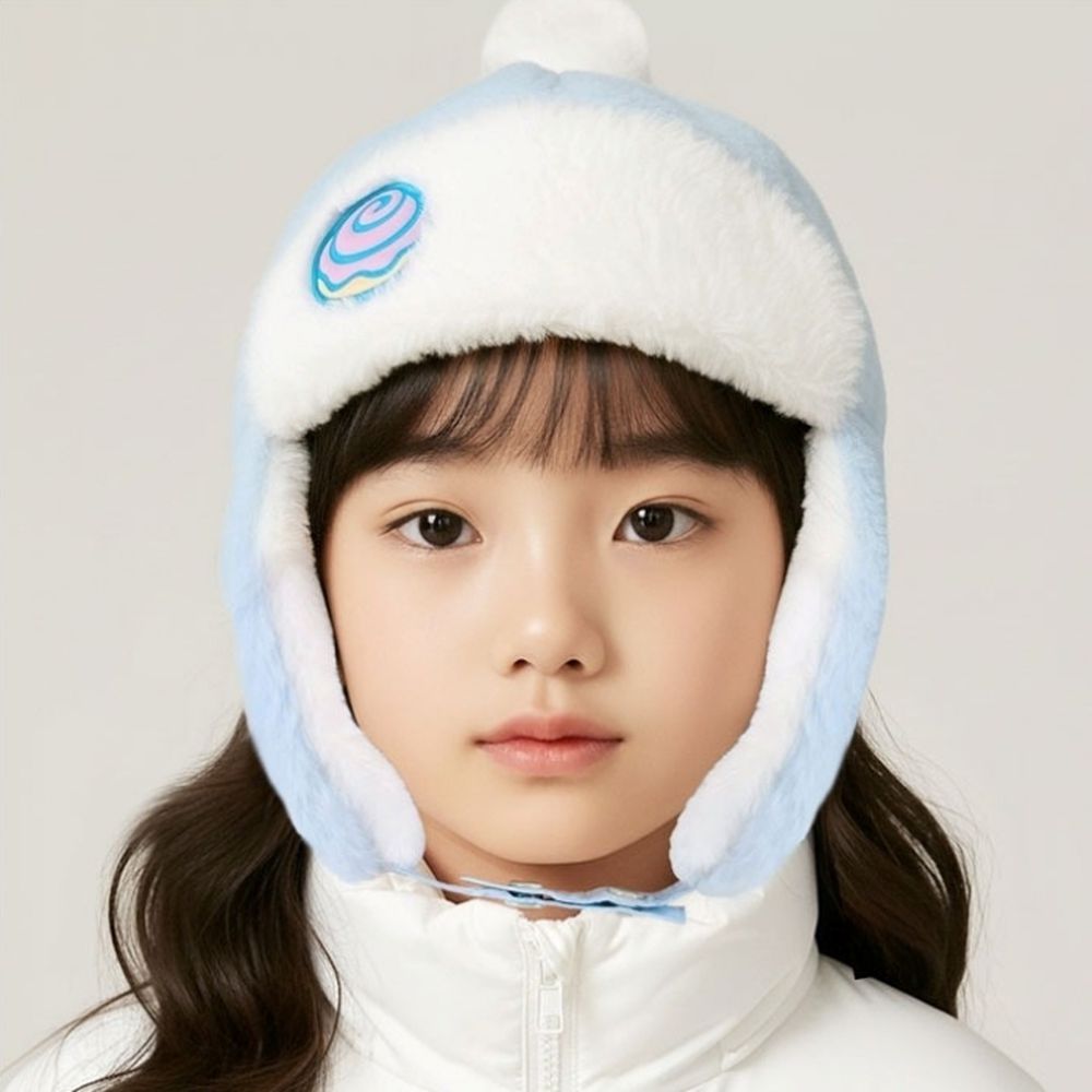 溫暖毛絨護耳帽-卡通人物大耳狗-天藍