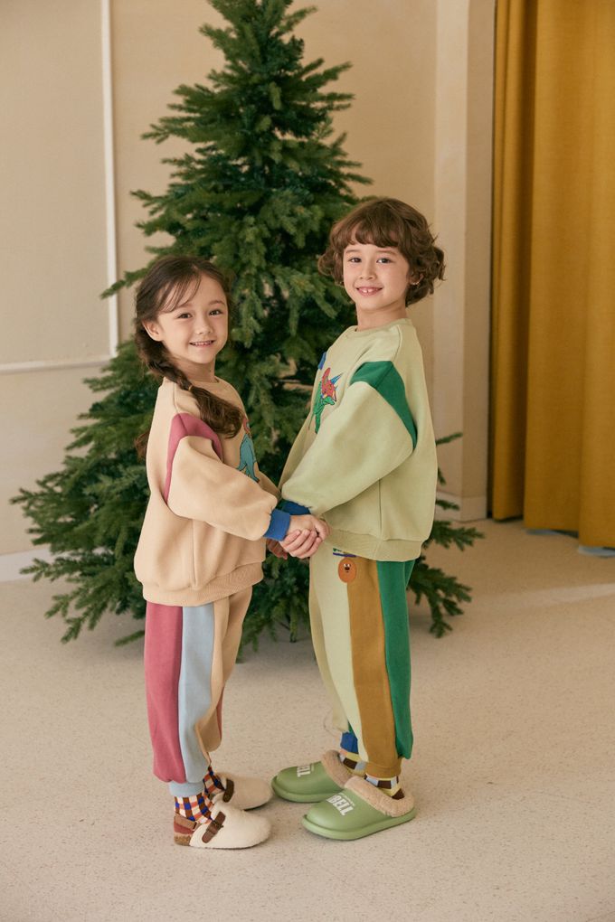 韓國 Mimico - (內磨毛)角龍圖印大學T-綠