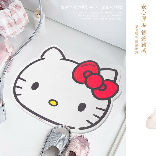 三麗鷗Sanrio 凱蒂貓 大臉造型 硬式珪藻土吸水地墊 腳踏墊 吸水墊 40x50