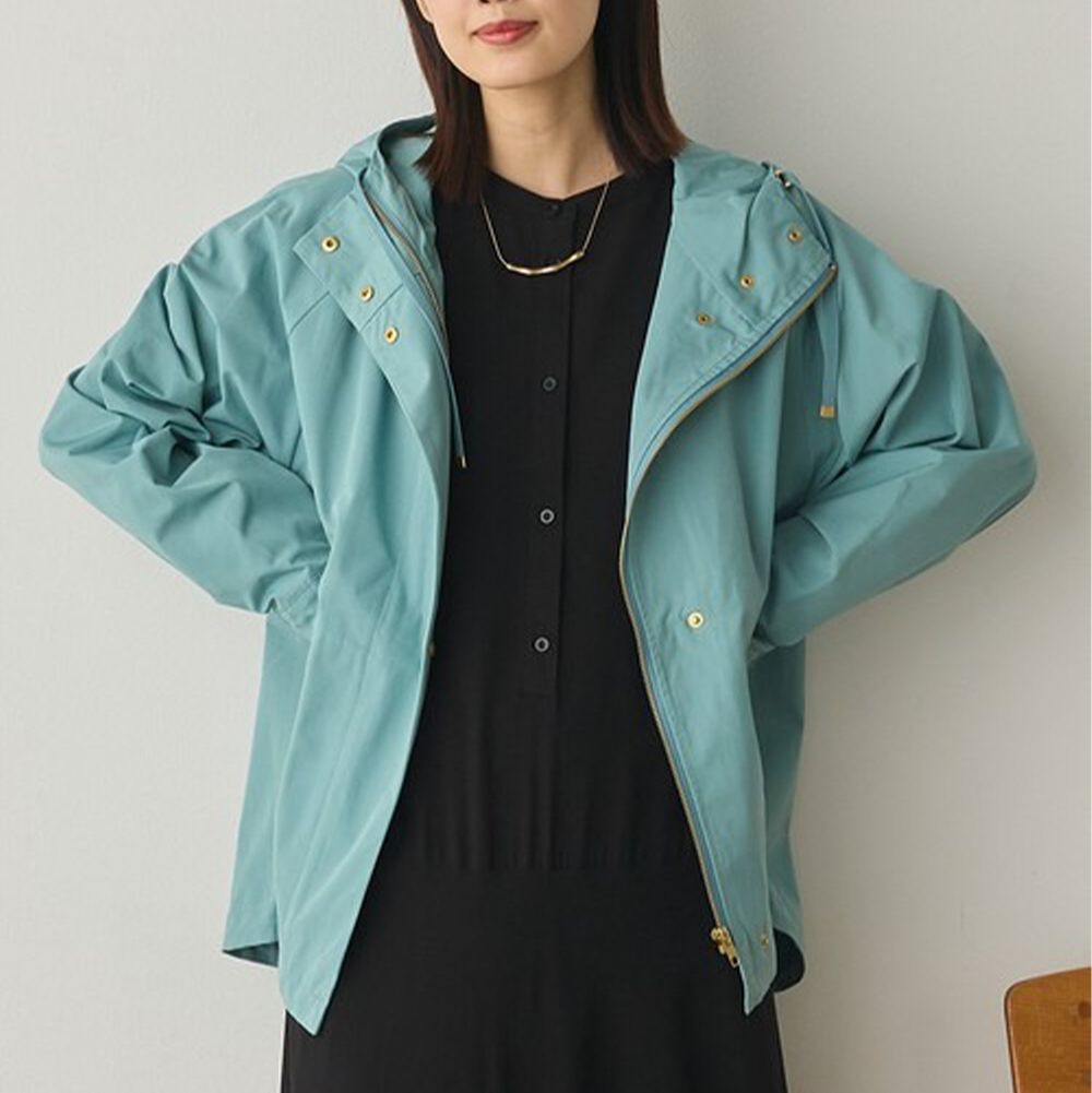 防潑水 機能美型修身派克風衣外套-藍綠