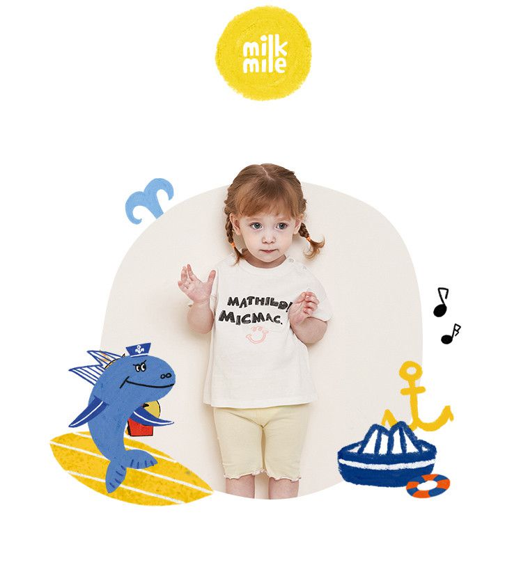 韓國 milk mile - 站立海豹英文字上衣-靛藍